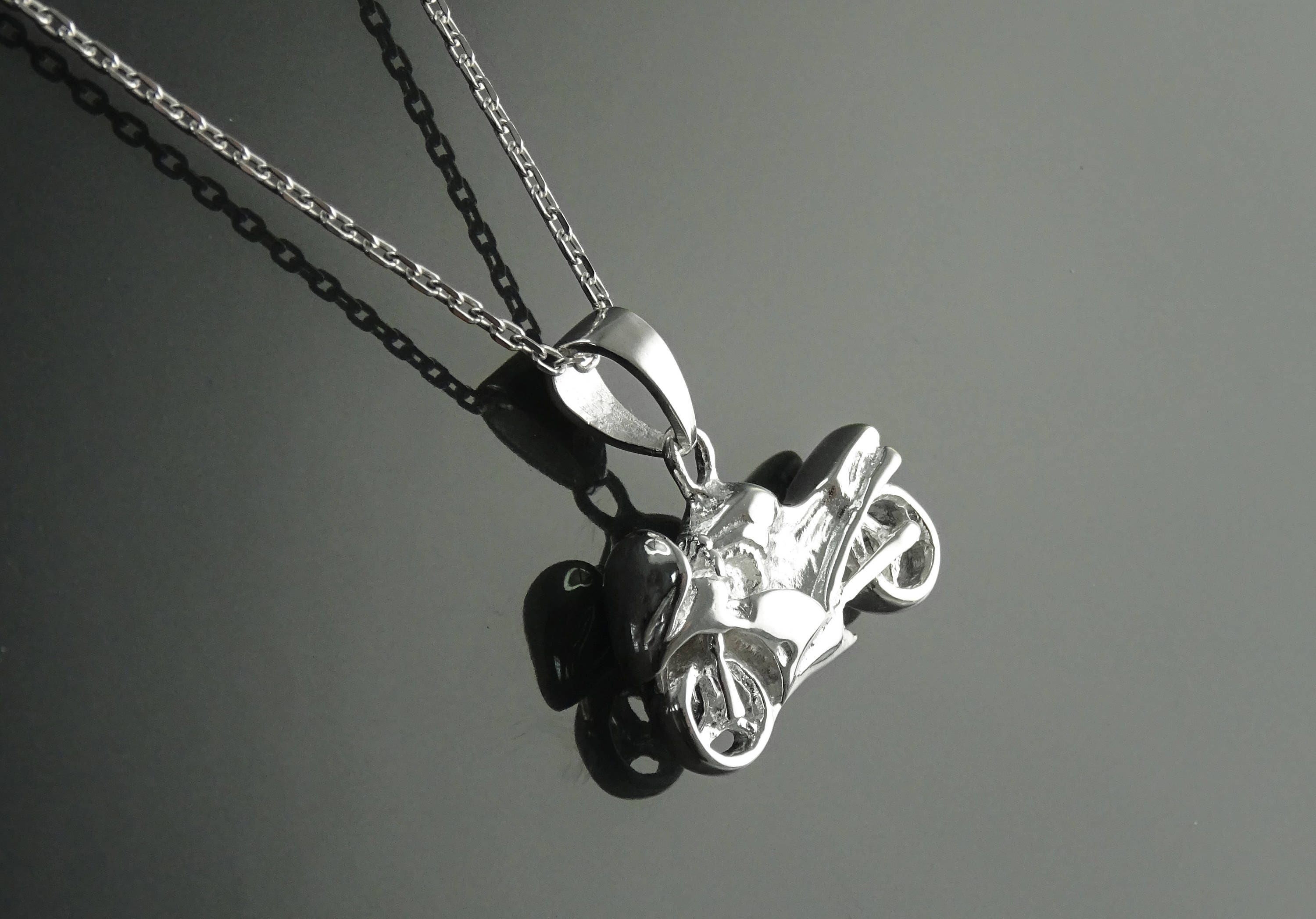 Sterling Silver Motorcycle Pendant, Modern Biker Necklace Charm