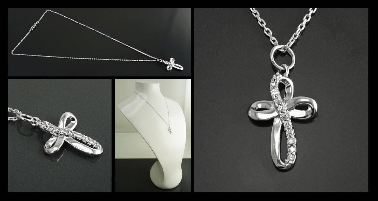 Sterling Silver Infinity Cross Necklace, Diamond CZ Gemstone Pendant