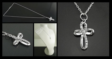 Sterling Silver Infinity Cross Necklace, Diamond CZ Gemstone Pendant