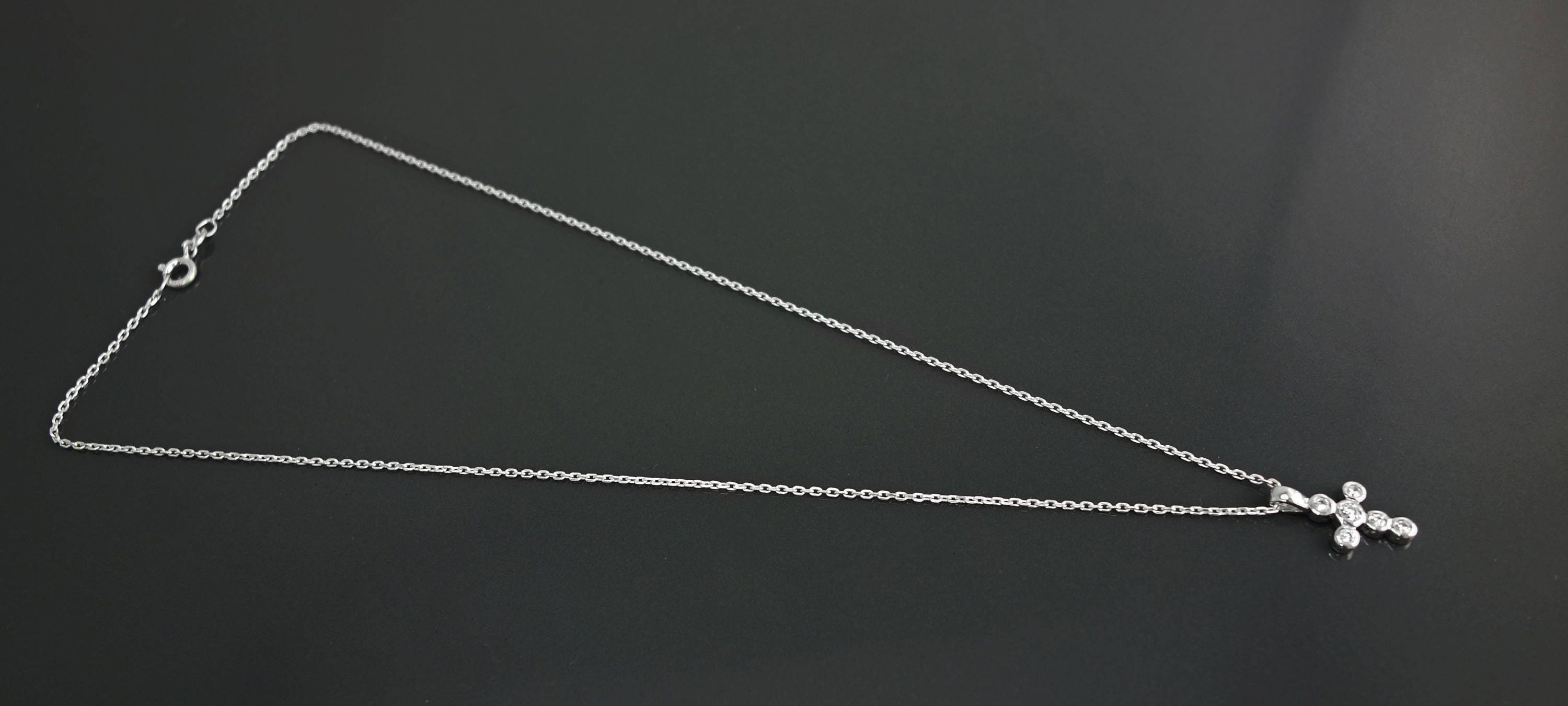 Sterling Silver Cross Necklace, Clear CZ Stones, Small Religious Pendant