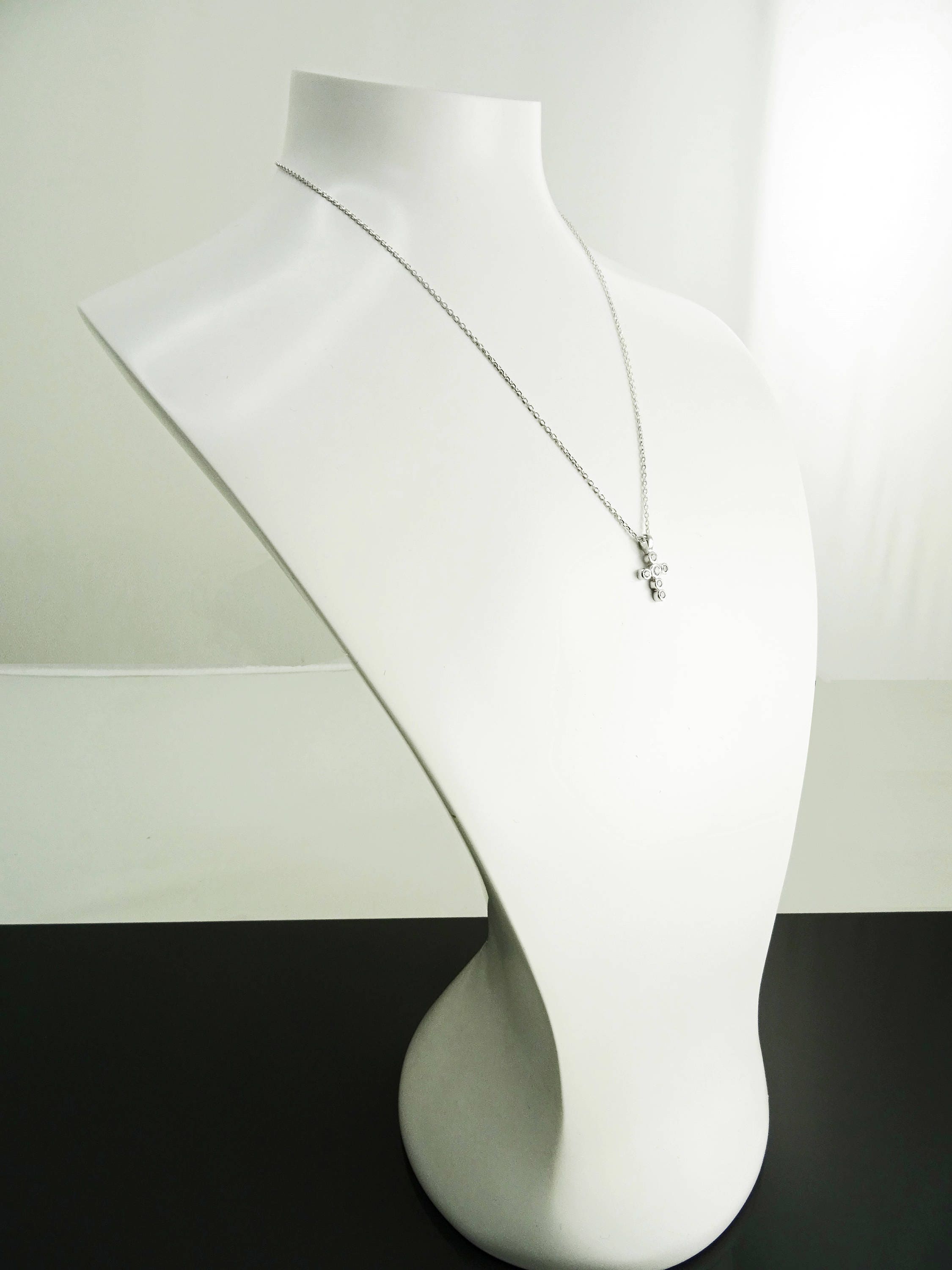 Sterling Silver Cross Necklace, Clear CZ Stones, Small Religious Pendant