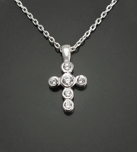 Sterling Silver Cross Necklace, Clear CZ Stones, Small Religious Pendant