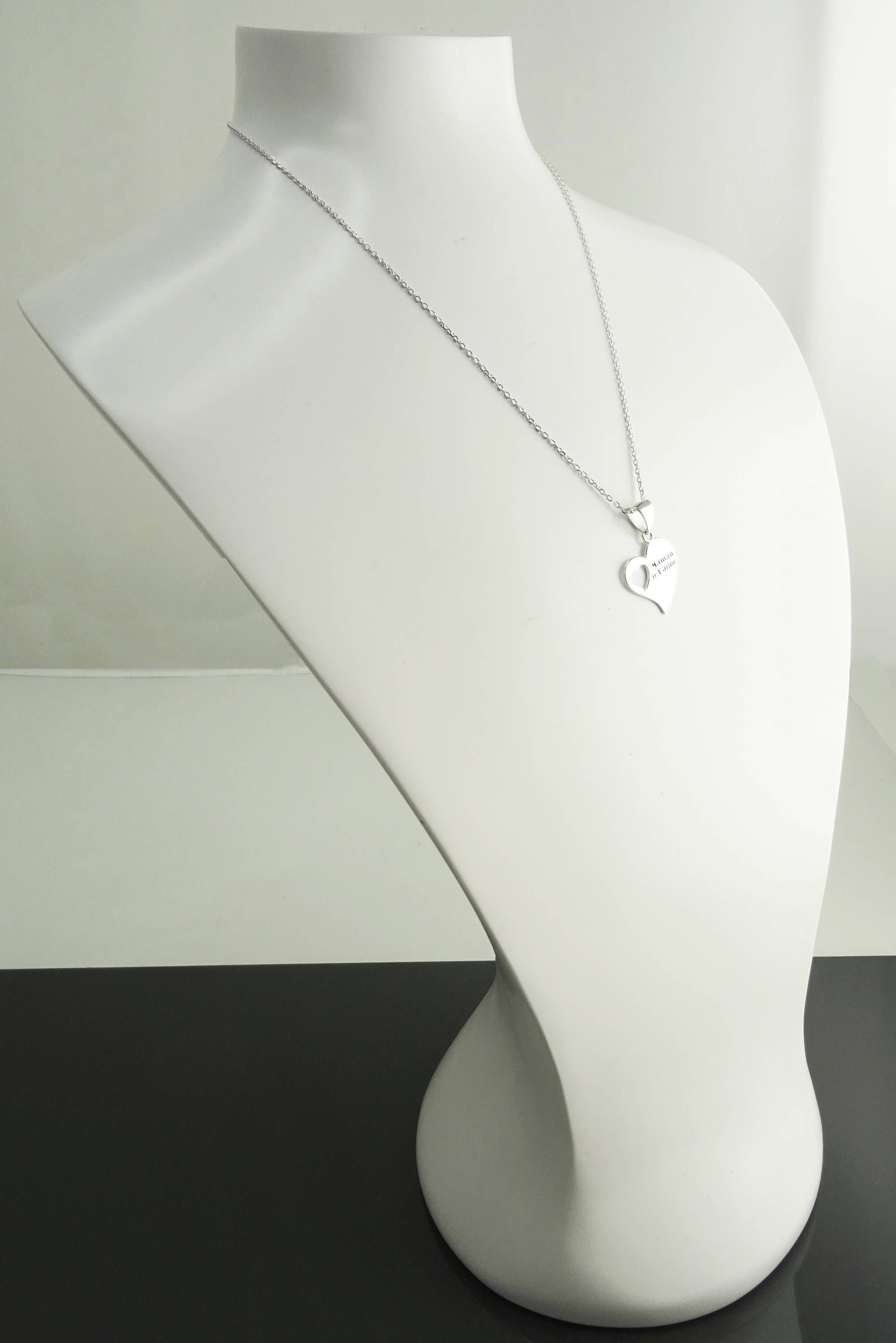 Sterling Silver Heart Necklace, French 