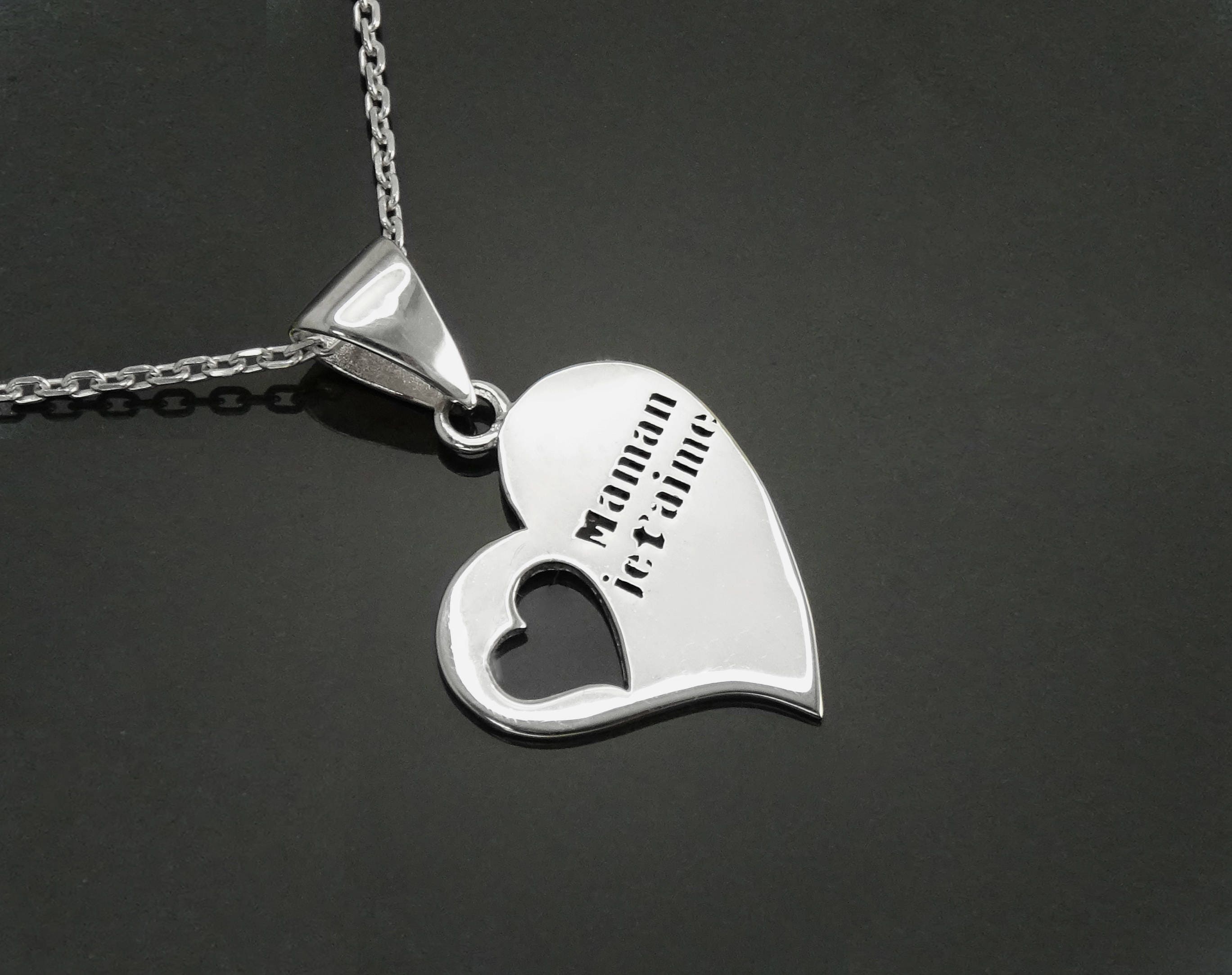 Sterling Silver Heart Necklace, French 