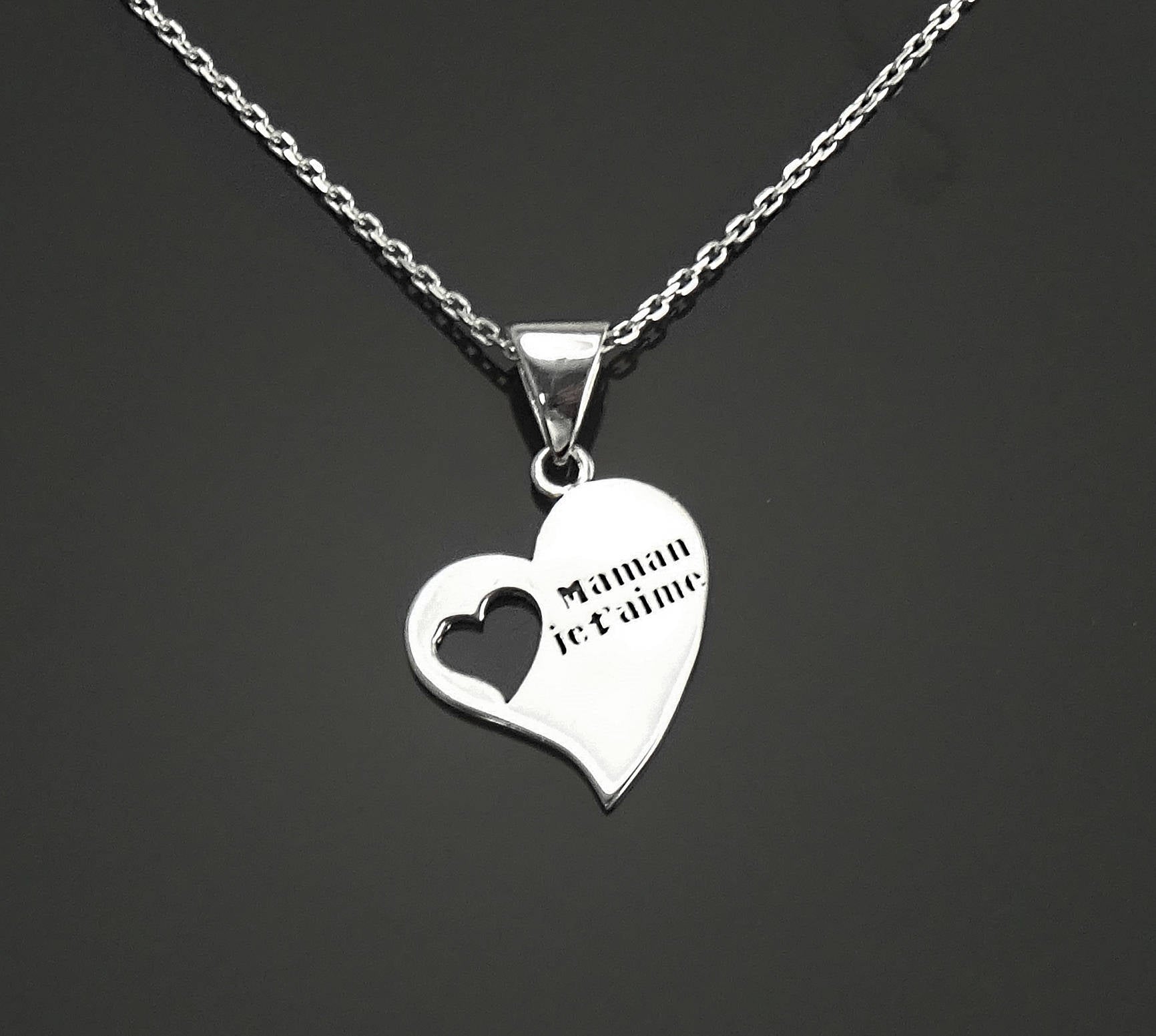 Sterling Silver Heart Necklace, French 