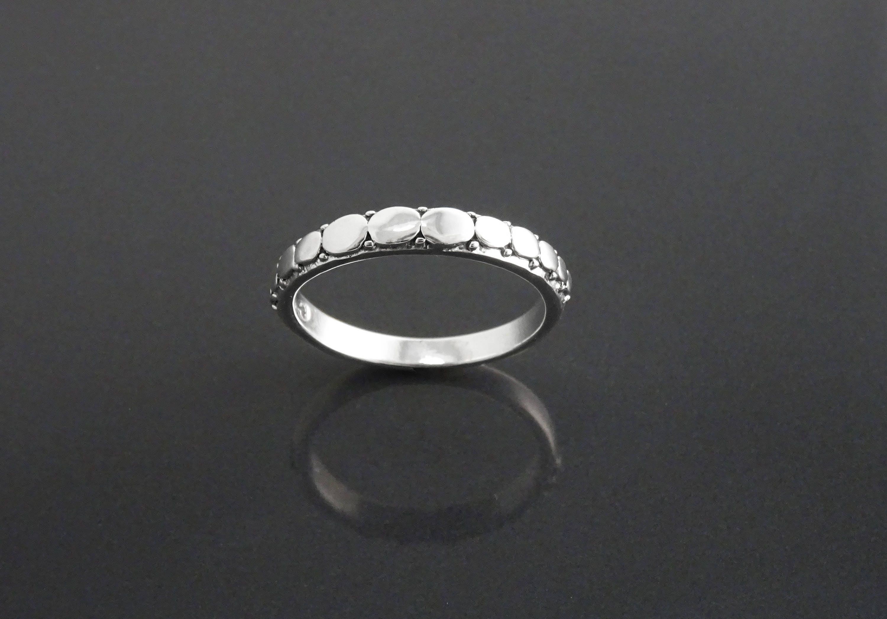 Sterling Silver Beaded Band Ring, Boho Stackable Band