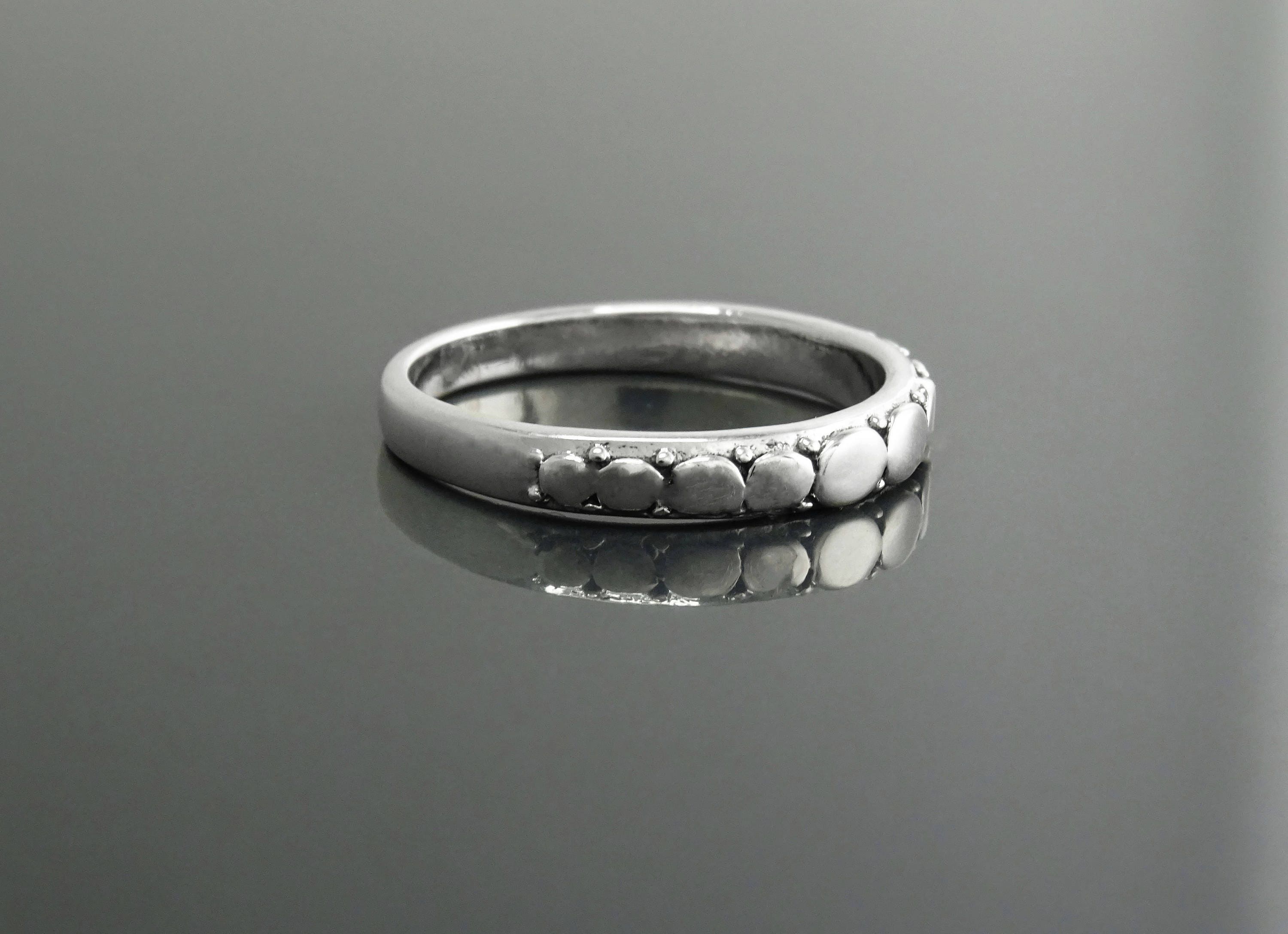 Sterling Silver Beaded Band Ring, Boho Stackable Band