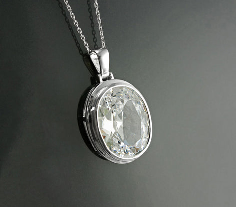 Oval White Pendant, Sterling Silver, Diamond Color Cubic Zirconia Cz , StatementModern Oval Pendant Necklace, Bold jewelry