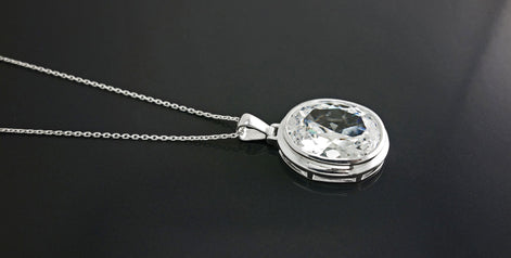 Oval White Pendant, Sterling Silver, Diamond Color Cubic Zirconia Cz , StatementModern Oval Pendant Necklace, Bold jewelry