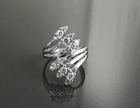 Sterling Silver Bypass Ring with CZ Stones, Modern Wrap Design