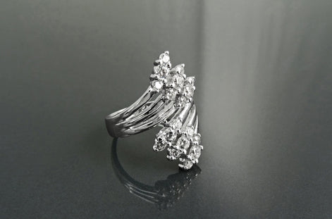 Sterling Silver Bypass Ring with CZ Stones, Modern Wrap Design