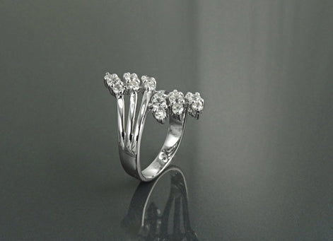 Sterling Silver Bypass Ring with CZ Stones, Modern Wrap Design