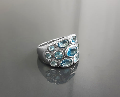 Topaz Blue Color Ring, Sterling Silver Ring, Intricate Boho Design, Oval shape Stone, Antique Ring, Unique Boho Ring,