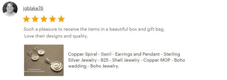 Spiral Earrings and Pendant Set, Sterling Silver, Swirl Jewelry, Copper Color Paua Shell, Jewelry, Boho Jewelry.