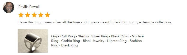 Onyx Signet Ring 925 Sterling Silver Cuff Band - Black Onyx Stone Dome Curved Jewelry - Modern Sleek Gift