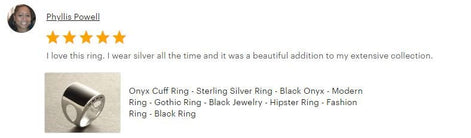 Onyx Signet Ring 925 Sterling Silver Cuff Band - Black Onyx Stone Dome Curved Jewelry - Modern Sleek Gift