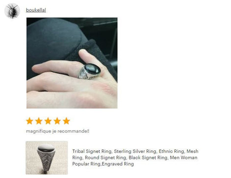 Braided Sterling Silver 925 Onyx Ring, Ethnic Tribal style Jewelry