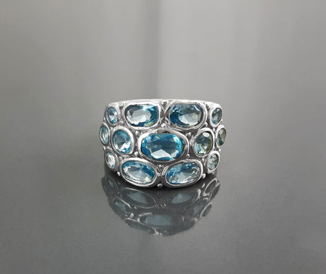 Topaz Blue Color Ring, Sterling Silver Ring, Intricate Boho Design, Oval shape Stone, Antique Ring, Unique Boho Ring,