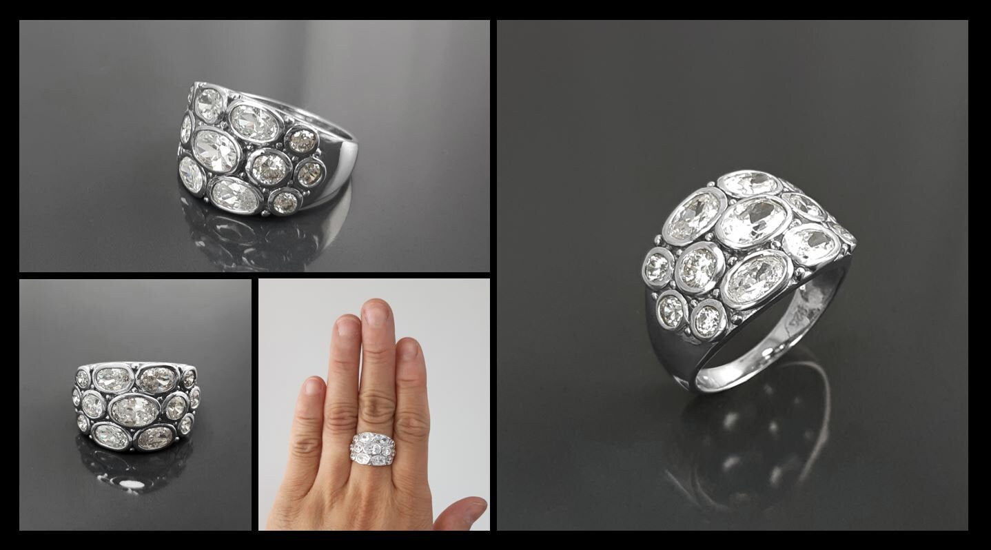 925 Bling Bling Sterling Silver Ring, Intricate and Unique Design Ring, White Clear Stone Cz Ring, Multiple Stones