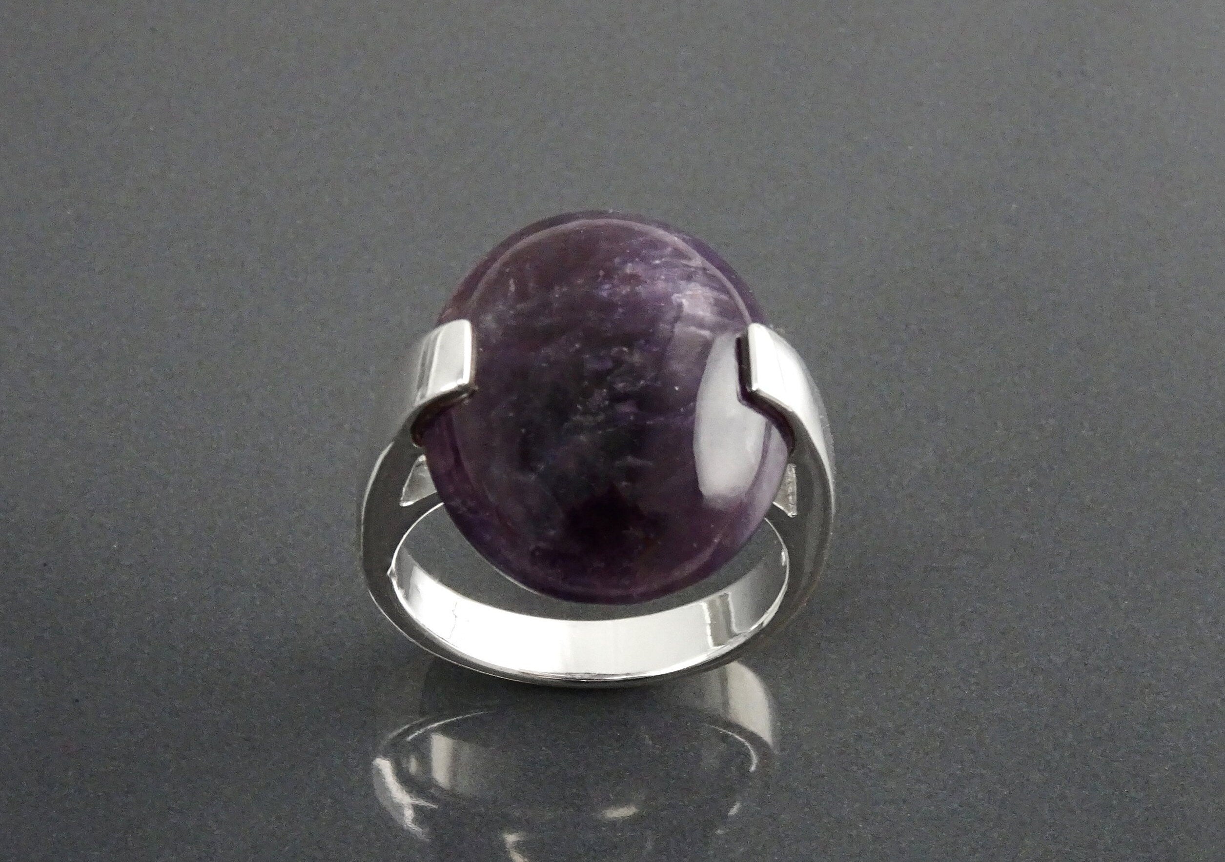 Genuine Amethyst Ring - Sterling Silver - Geometric Ring - Oval Shape - Designer Ring - Modern Ring - Minimalist Ring - Everyday - Purple