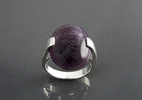 Genuine Amethyst Ring - Sterling Silver - Geometric Ring - Oval Shape - Designer Ring - Modern Ring - Minimalist Ring - Everyday - Purple