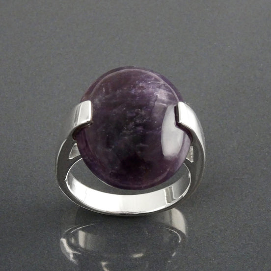 Genuine Amethyst Ring - Sterling Silver - Geometric Ring - Oval Shape - Designer Ring - Modern Ring - Minimalist Ring - Everyday - Purple