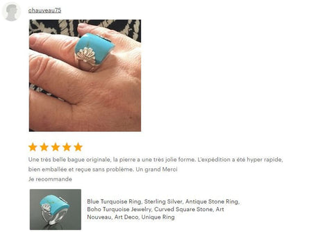Antique Turquoise Ring, Sterling Silver, Blue Turquoise Curved Square Stone Ring, Art-Nouveau Art-Deco Jewelry
