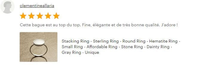 Hematite Sterling Ring 925- Gray Stone Ring - Small Geometric Round Ring - Dainty Ring - Minimalist Stacking Ring Unique