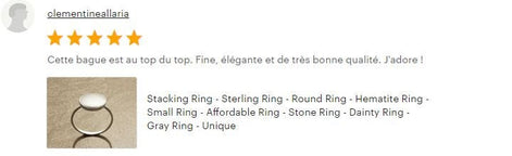 Hematite Sterling Ring 925- Gray Stone Ring - Small Geometric Round Ring - Dainty Ring - Minimalist Stacking Ring Unique
