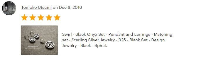 Black Spiral Round Earrings Set, Sterling Silver, Black Onyx Stone, Modern Round Swirl Jewelry, Modern Design Pendant and Earrings Set