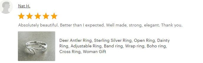 Sterling Silver Deer Antler Ring, Open Band Boho Nature Jewelry