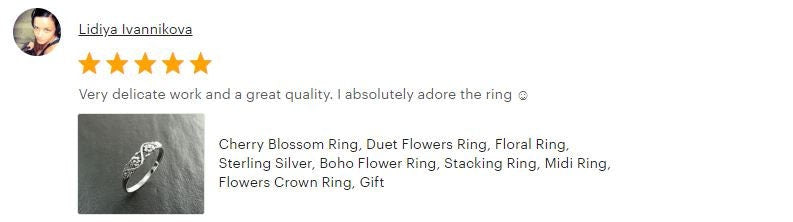 Cherry Blossom Ring, Duet Flowers Floral Ring, Sterling Silver 925 band