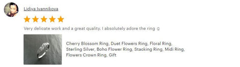 Cherry Blossom Ring, Duet Flowers Floral Ring, Sterling Silver 925 band