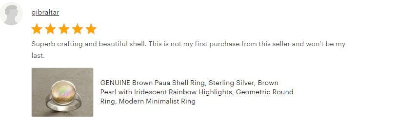 Gold Shell Ring, Sterling Silver, Genuine Copper Gold Paua Shell Pearl, Modern Minimalist Geometric Round Stone Ring