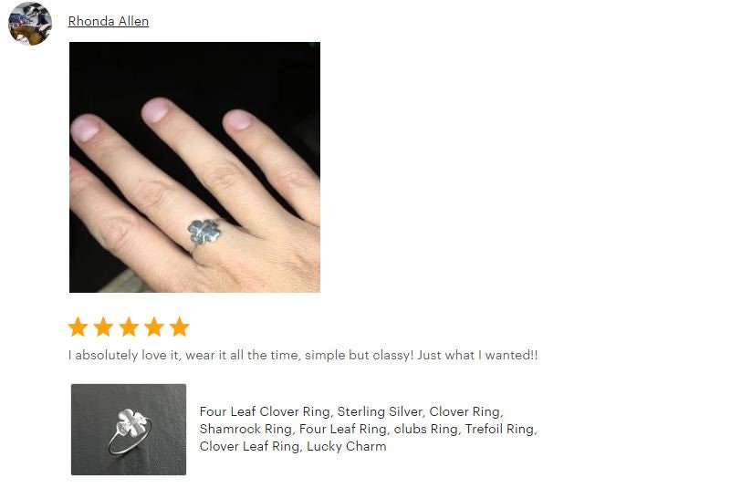 Sterling Silver Four Leaf Clover Ring, Dainty Good Luck Jewelry