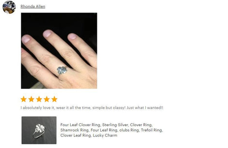 Sterling Silver Four Leaf Clover Ring, Dainty Good Luck Jewelry