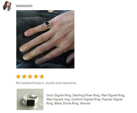Black Square Signet Ring • Sterling Silver • Onyx Stone Design • Handmade Jewelry