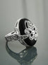 Fleur de Lys Ring, Silver 925, Marcasite Ring, Real Black Onyx, French Vintage Jewelry, Lis Petals Symbol of Purity, Innocence and Virginity