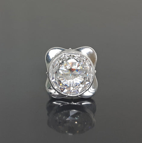 Statement Square Ring, Sterling Silver Ring, Unique Statement Silver Ring, Four-Leaf Clover Ring, set with a Majestic White, Cubic Zirconia.