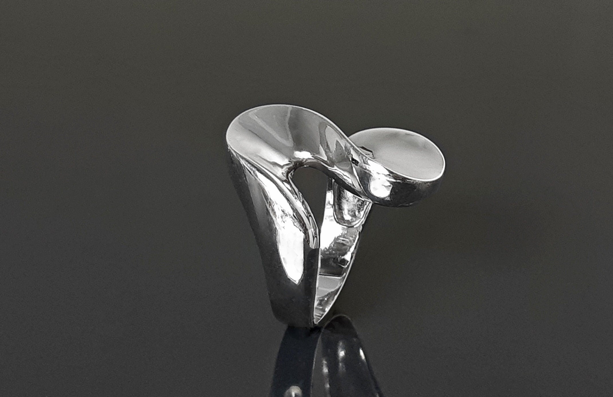 Large Wave Ring, Sterling Silver Ring Wide Curved Zigzag Design, Modern Minimalist Geometric Jewelry