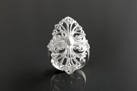 Sterling Silver Filigree Marquise Lace Ring, Vintage Inspired Design jewelry