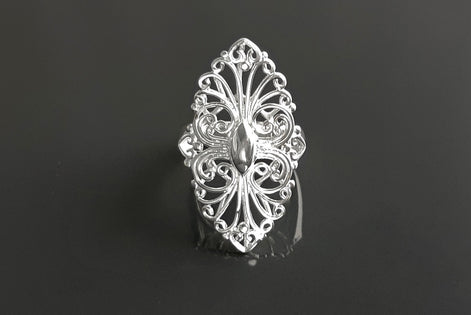 Sterling Silver Filigree Marquise Lace Ring, Vintage Inspired Design jewelry