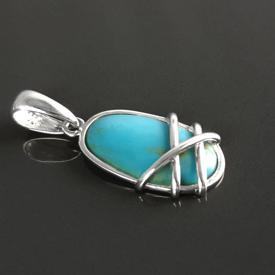Pendentif argent turquoise, pendentif argent 925, pierre turquoise de forme ovale, design filigrane moderne, bijou minimaliste en turquoise