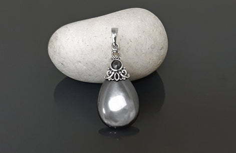 Art Deco Pendant - Sterling Silver, Filigree Pendant, Genuine Grey Hematite Stone, Vintage Style Boho Necklace, antique chic jewelry