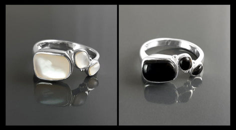 Sterling Silver Mother of Pearl 925 Ring, Modern MOP Band Jewelry, 3 White Shell Ring