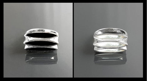 Sterling Silver Black Onyx Geometric Ring, Modern Design