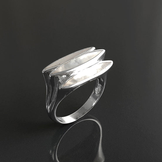 925 Sterling Silver Ring, White Mother-of-Pearl, Modern Shell Jewelry