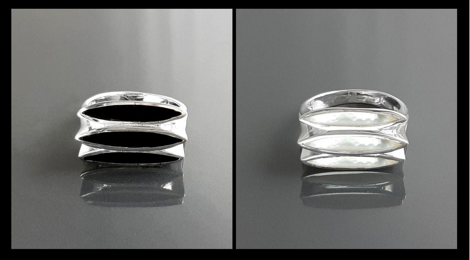 925 Sterling Silver Ring, White Mother-of-Pearl, Modern Shell Jewelry