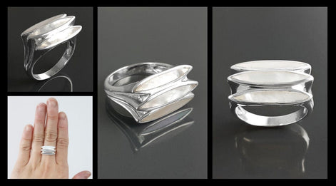 925 Sterling Silver Ring, White Mother-of-Pearl, Modern Shell Jewelry