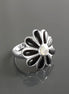 Sterling Silver Daisy Ring, White Mother of Pearl, Black Onyx Petals, Floral Band